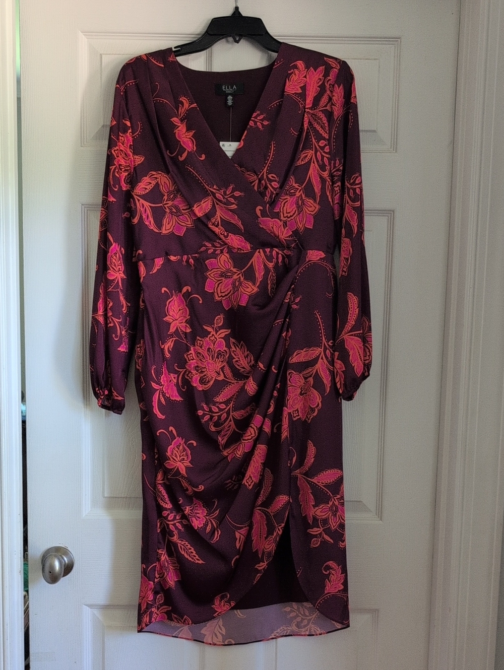 Ella Rafaella Burgundy Dress with Orange And Pink Floral Print